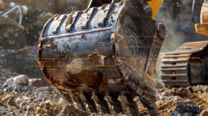 [Close-up of an excavator bucket with detailed design highlights.](#placeholder_link "Precision engineering for bucket teeth")
